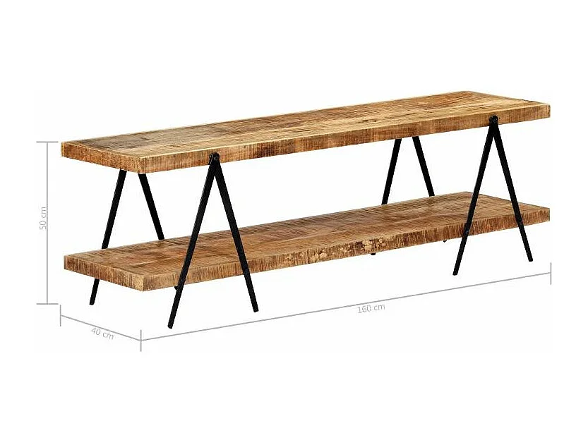 Meuble TV manguier massif clair et métal noir Louane