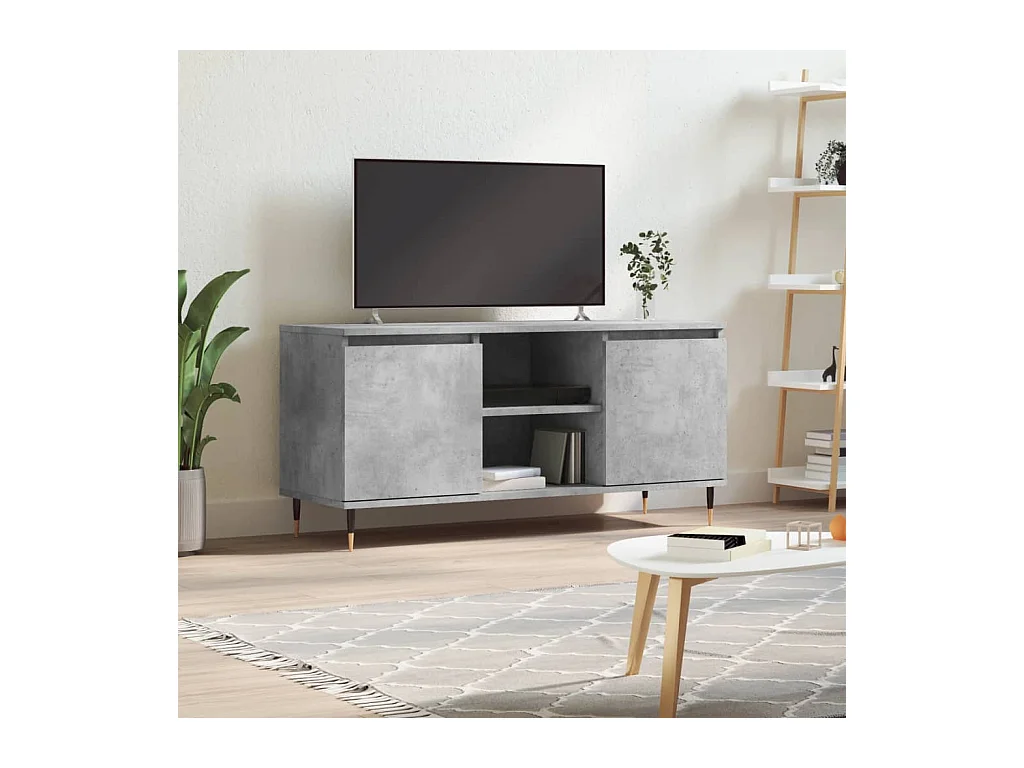 Meuble TV gris béton 104x35x50 bois d'ingénierie
