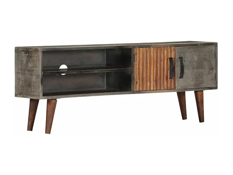 Meuble TV 2 portes manguier massif gris Nelle