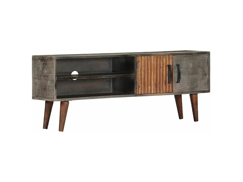 Meuble TV 2 portes manguier massif gris Nelle