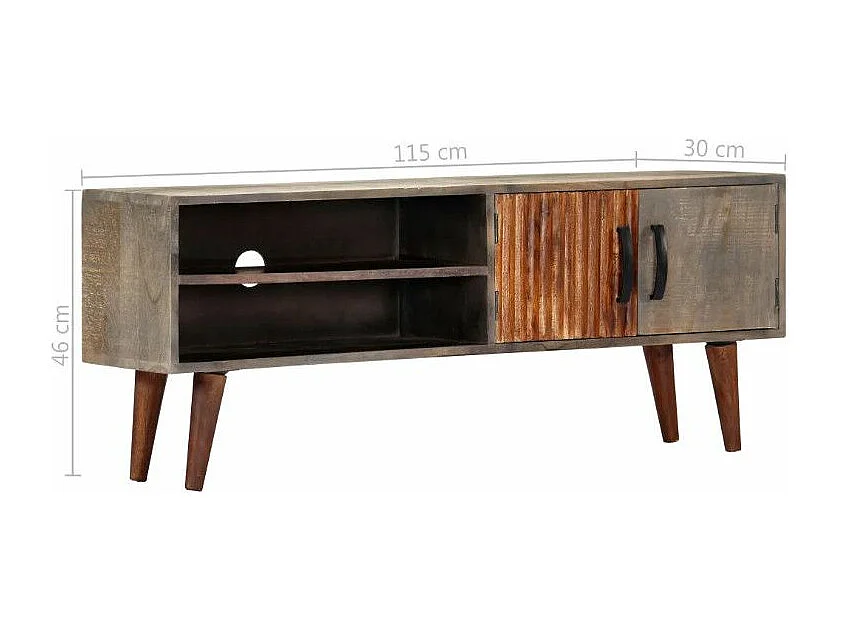 Meuble TV 2 portes manguier massif gris Nelle