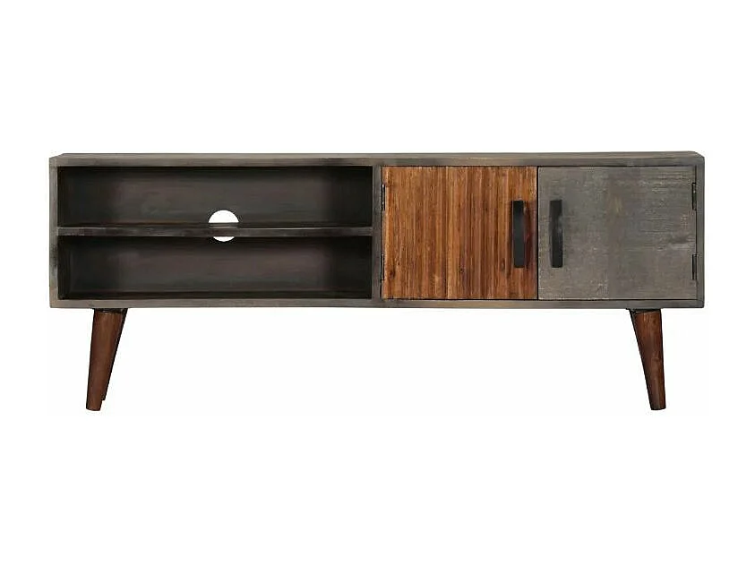 Meuble TV 2 portes manguier massif gris Nelle