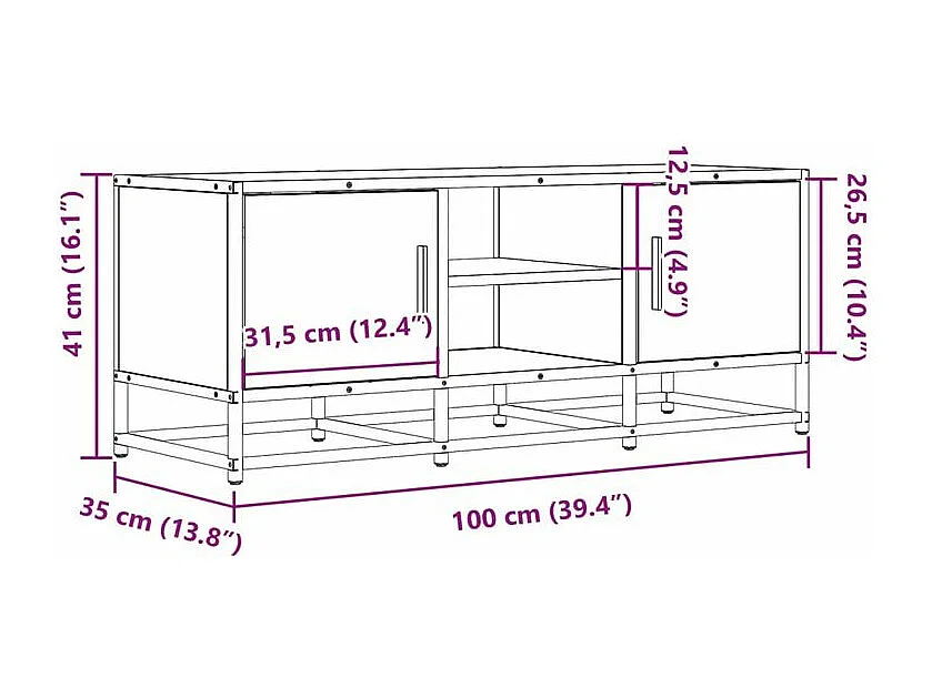 Meuble TV noir 100x35x41 bois d'ingénierie et métal