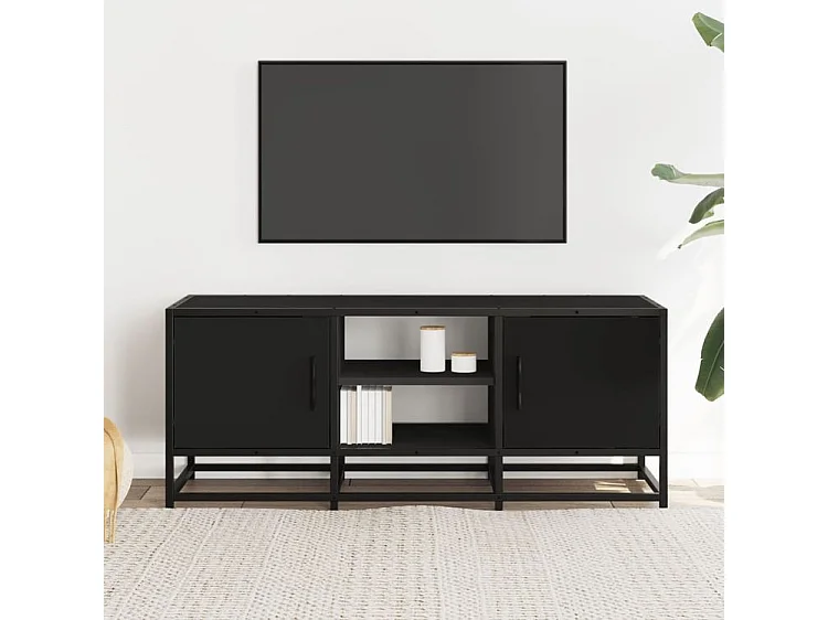 Meuble TV noir 100x35x41 bois d'ingénierie et métal