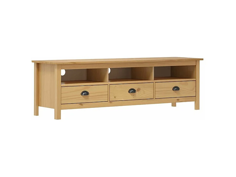 Meuble TV 3 tiroirs Kalexia 158cm - Bois de pin massif-Couleur Chêne clair