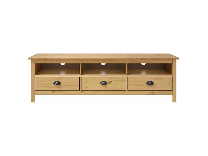 Meuble TV 3 tiroirs Kalexia 158cm - Bois de pin massif-Couleur Chêne clair