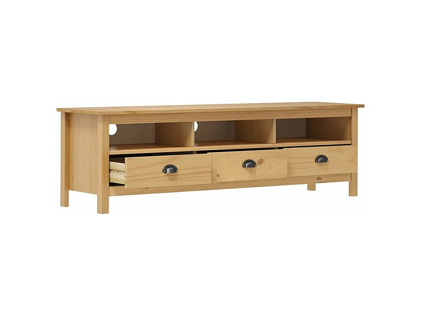 Meuble TV 3 tiroirs Kalexia 158cm - Bois de pin massif-Couleur Chêne clair