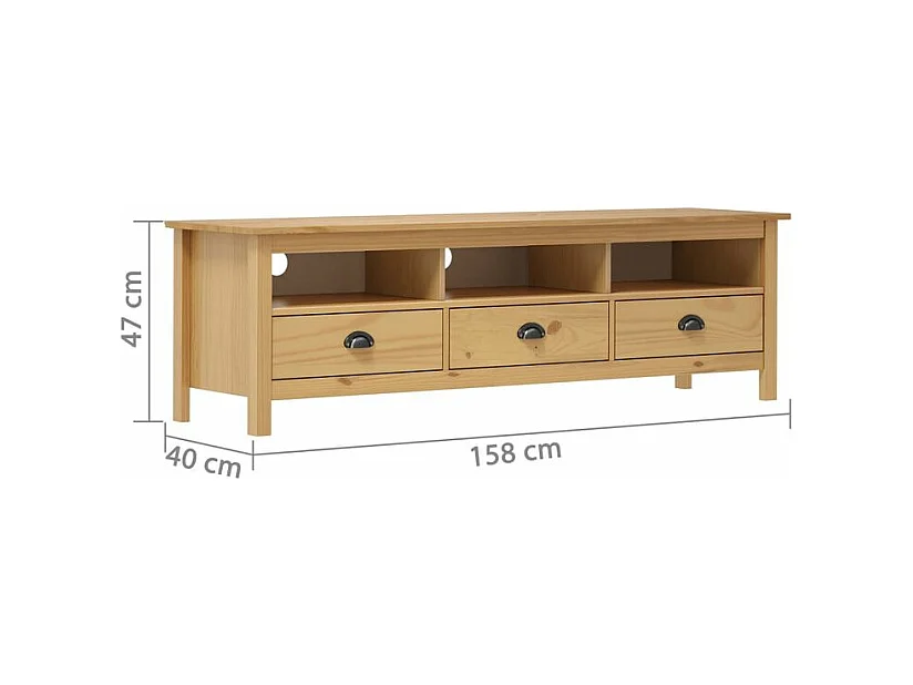 Meuble TV 3 tiroirs Kalexia 158cm - Bois de pin massif-Couleur Chêne clair