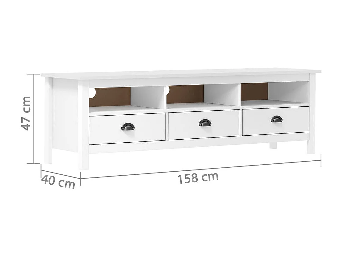 Meuble TV 3 tiroirs Kalexia 158cm - Bois de pin massif-Couleur Chêne clair