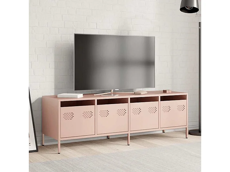 Meuble TV rose 135x39x43,5 acier laminé à froid