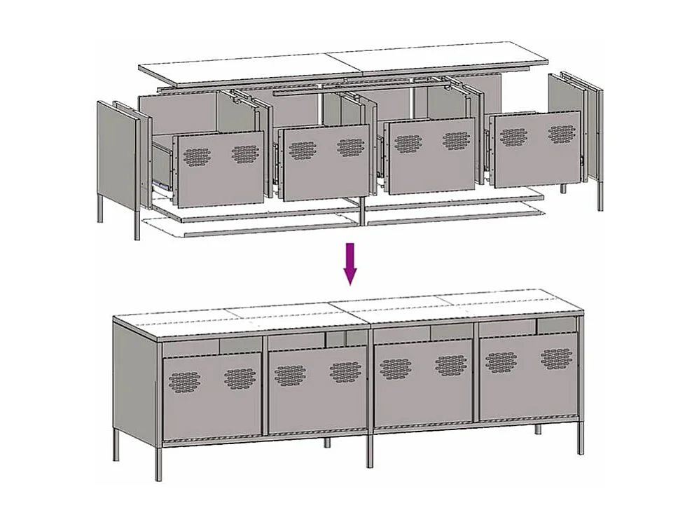 Meuble TV rose 135x39x43,5 acier laminé à froid