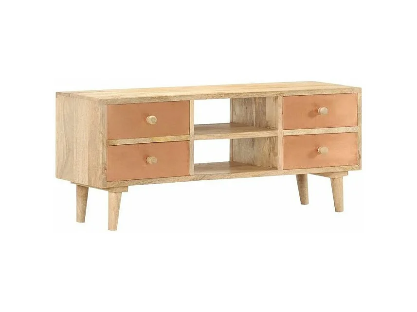 Meuble TV 4 tiroirs manguier massif clair Dipen 110cm