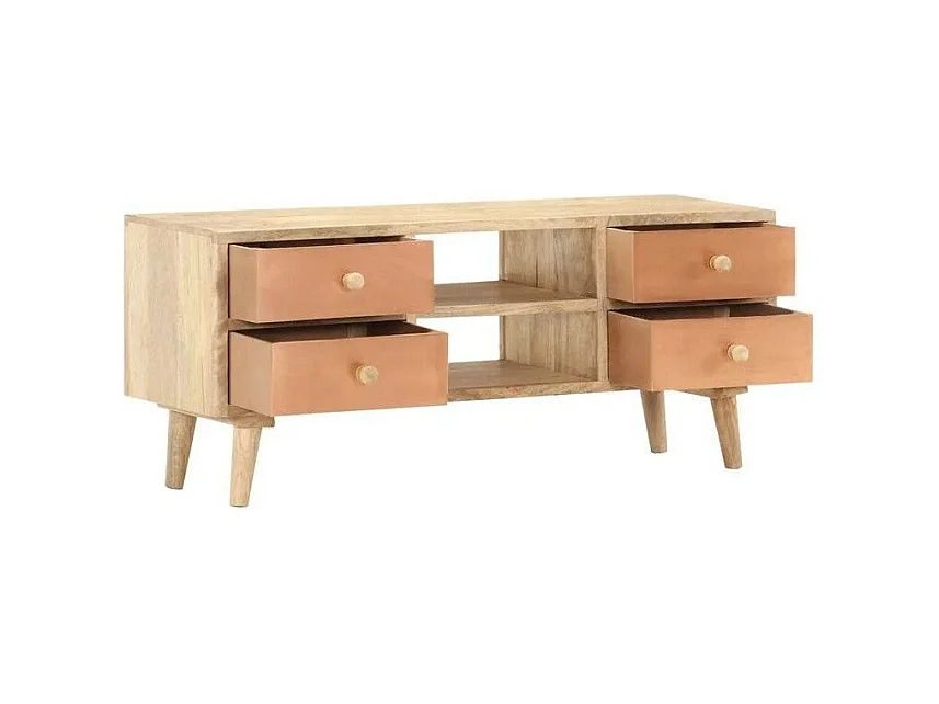 Meuble TV 4 tiroirs manguier massif clair Dipen 110cm