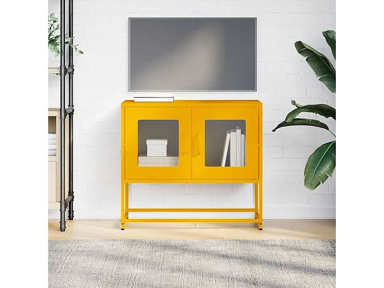 Meuble TV jaune moutarde 68x39x60,5 acier laminé à froid