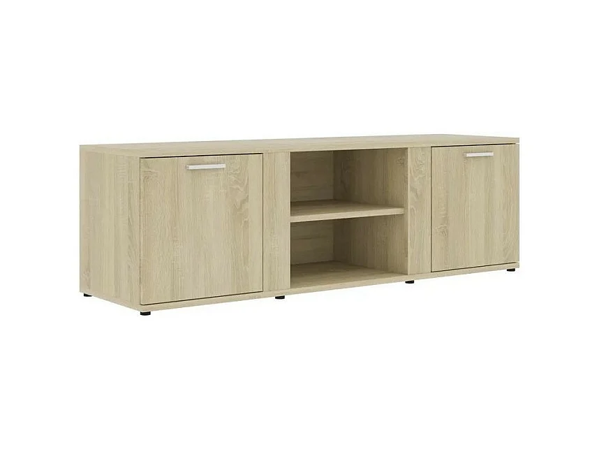 Meuble TV 2 portes 2 niches bois chêne clair Syllo 120cm