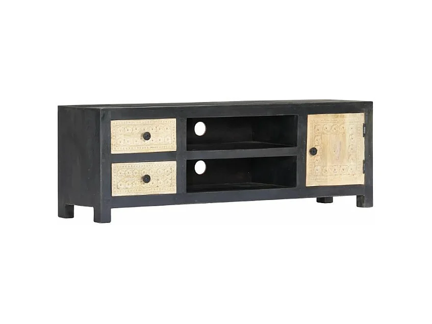 Meuble TV 3 portes manguier massif clair et gris Misty