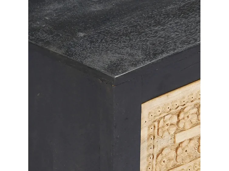 Meuble TV 3 portes manguier massif clair et gris Misty