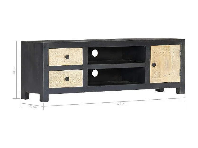 Meuble TV 3 portes manguier massif clair et gris Misty