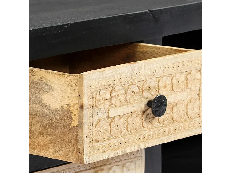 Meuble TV 3 portes manguier massif clair et gris Misty