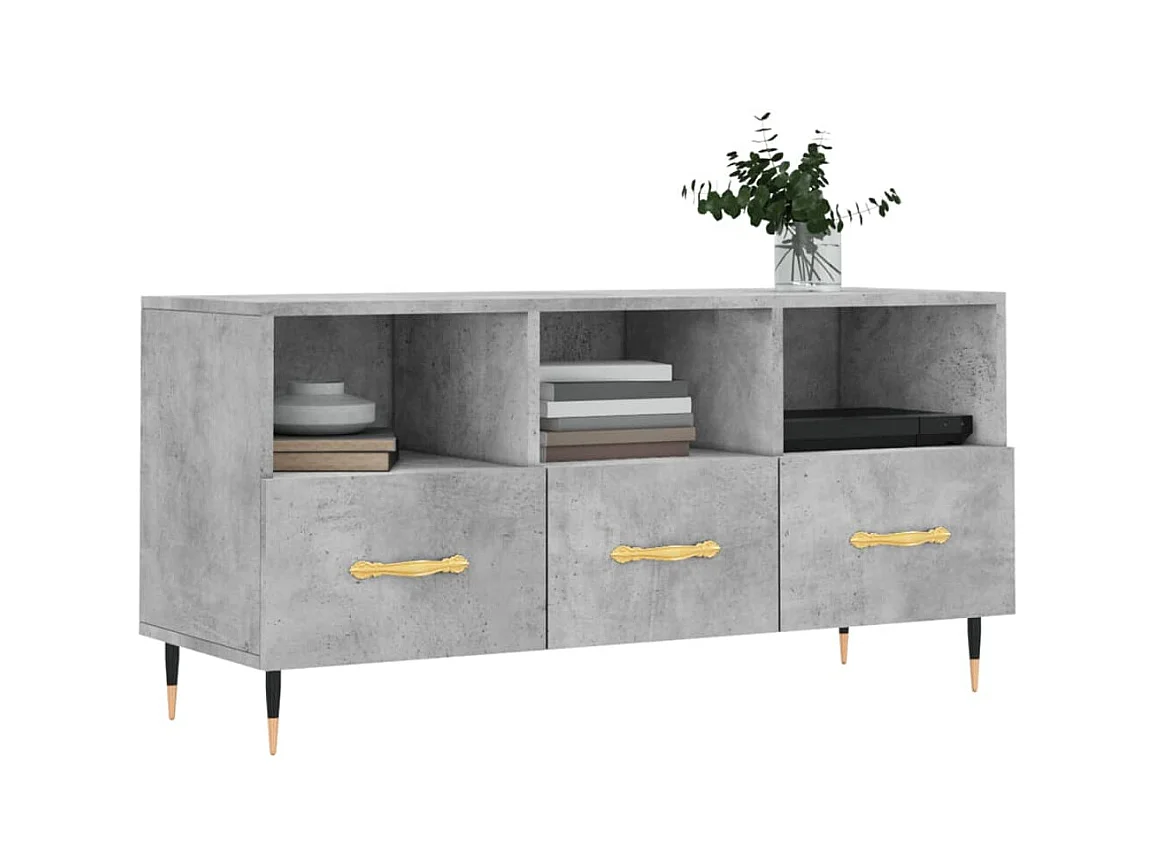 Meuble TV gris béton 102x36x50 bois d'ingénierie