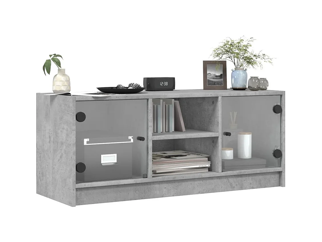 Meuble TV avec portes en verre gris béton 102x37x42