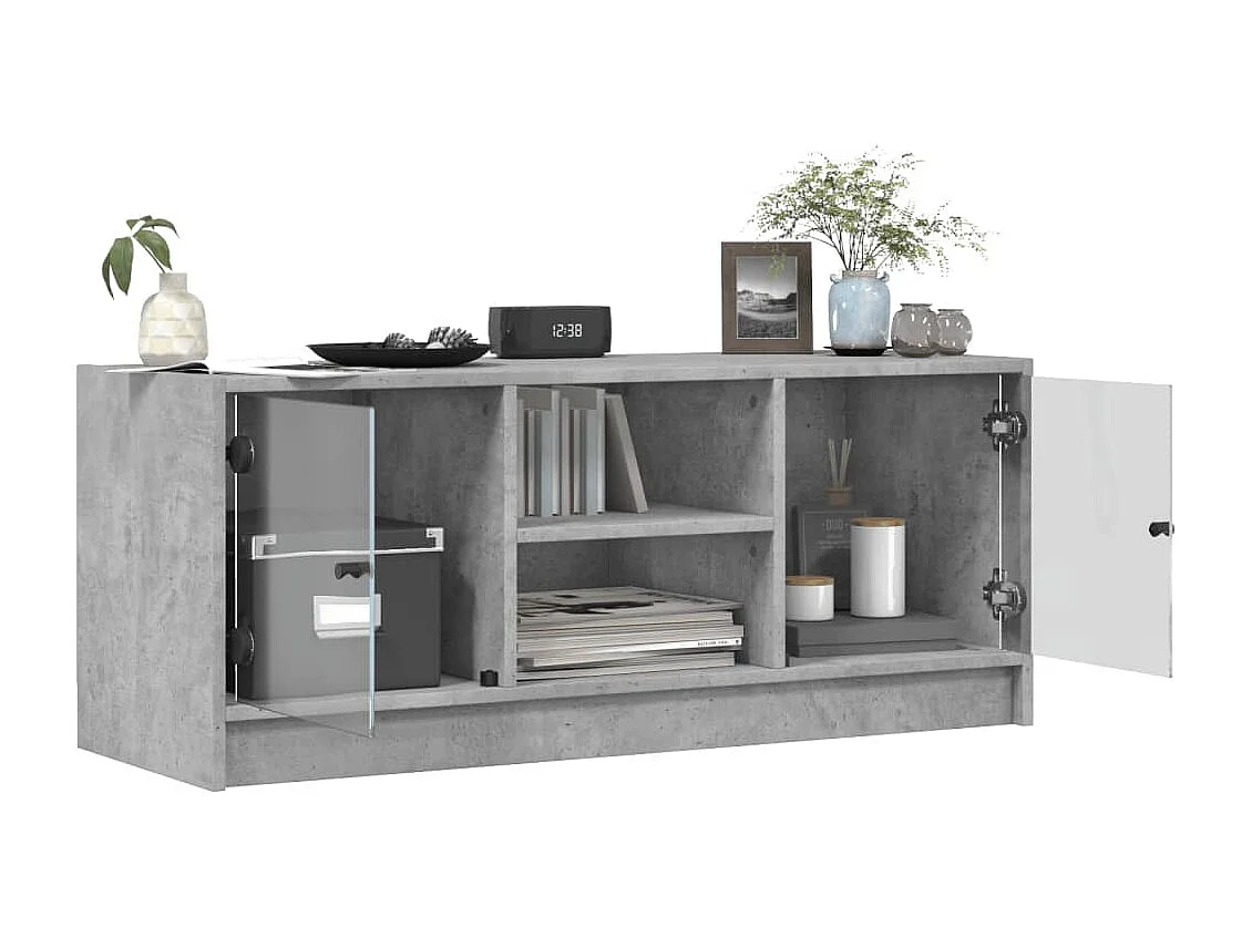 Meuble TV avec portes en verre gris béton 102x37x42