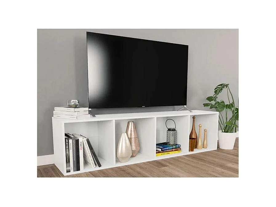 Meuble TV 4 niches bois blanc Asana 143cm
