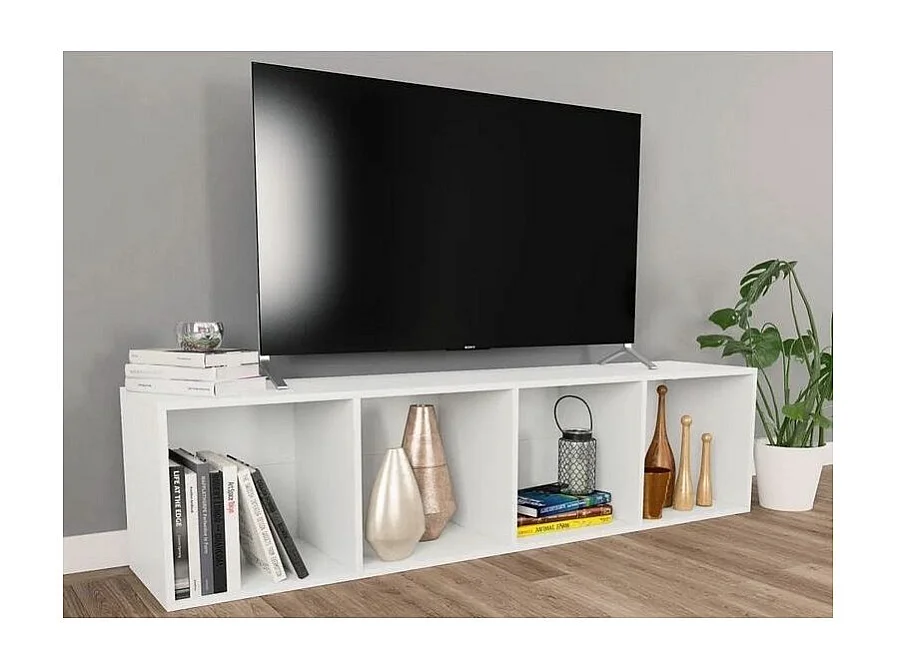 Meuble TV 4 niches bois blanc Asana 143cm