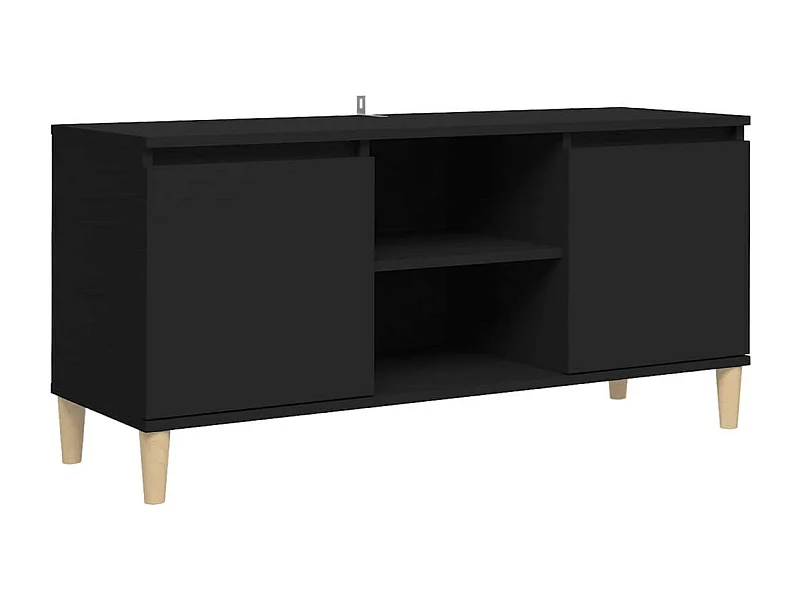 Meuble TV avec pieds en bois massif Noir 103,5x35x50