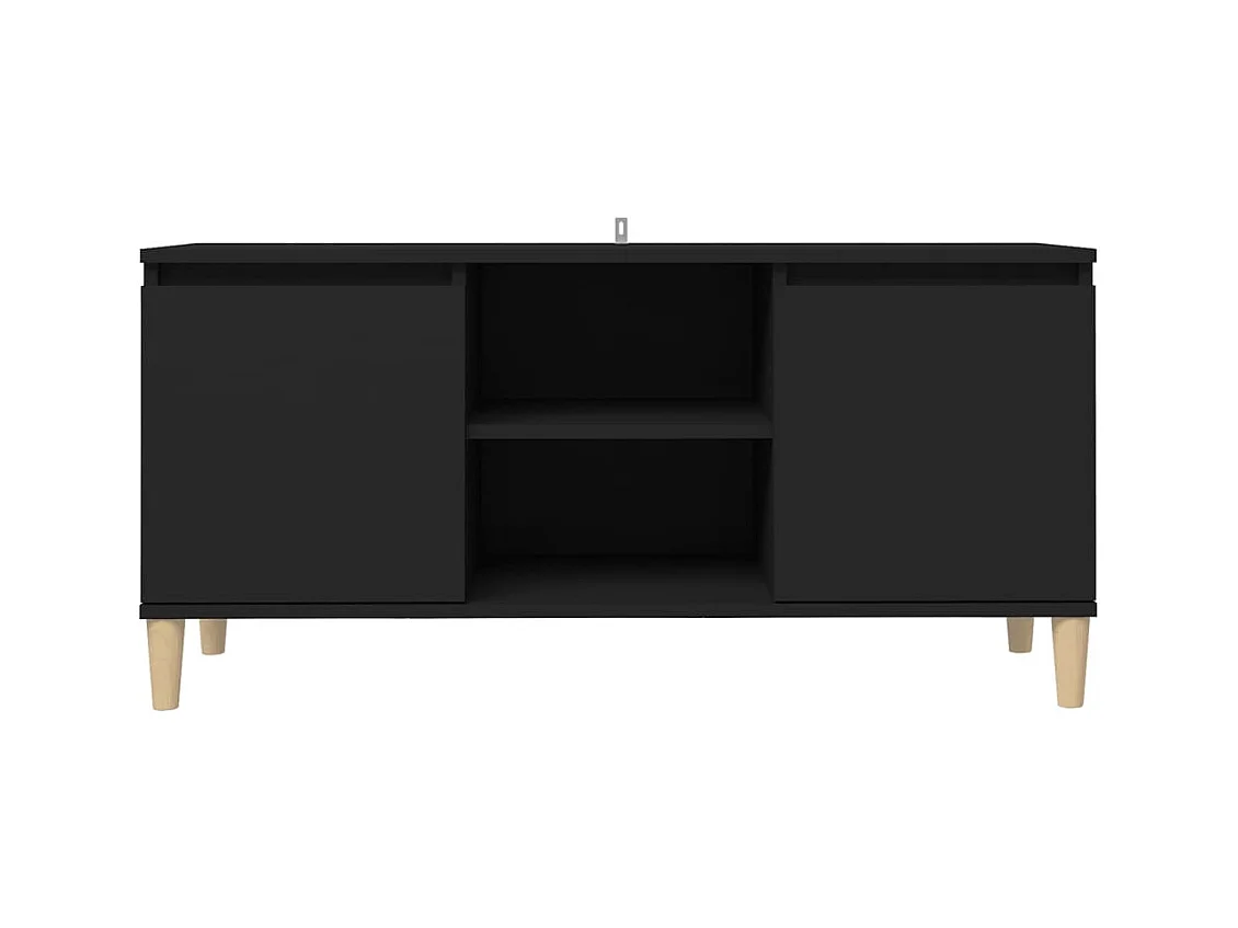 Meuble TV avec pieds en bois massif Noir 103,5x35x50