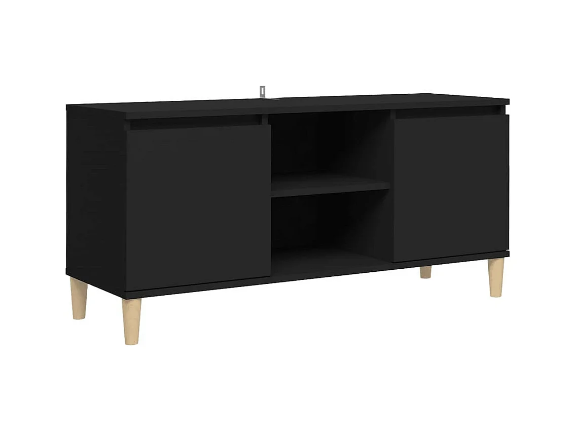 Meuble TV avec pieds en bois massif Noir 103,5x35x50