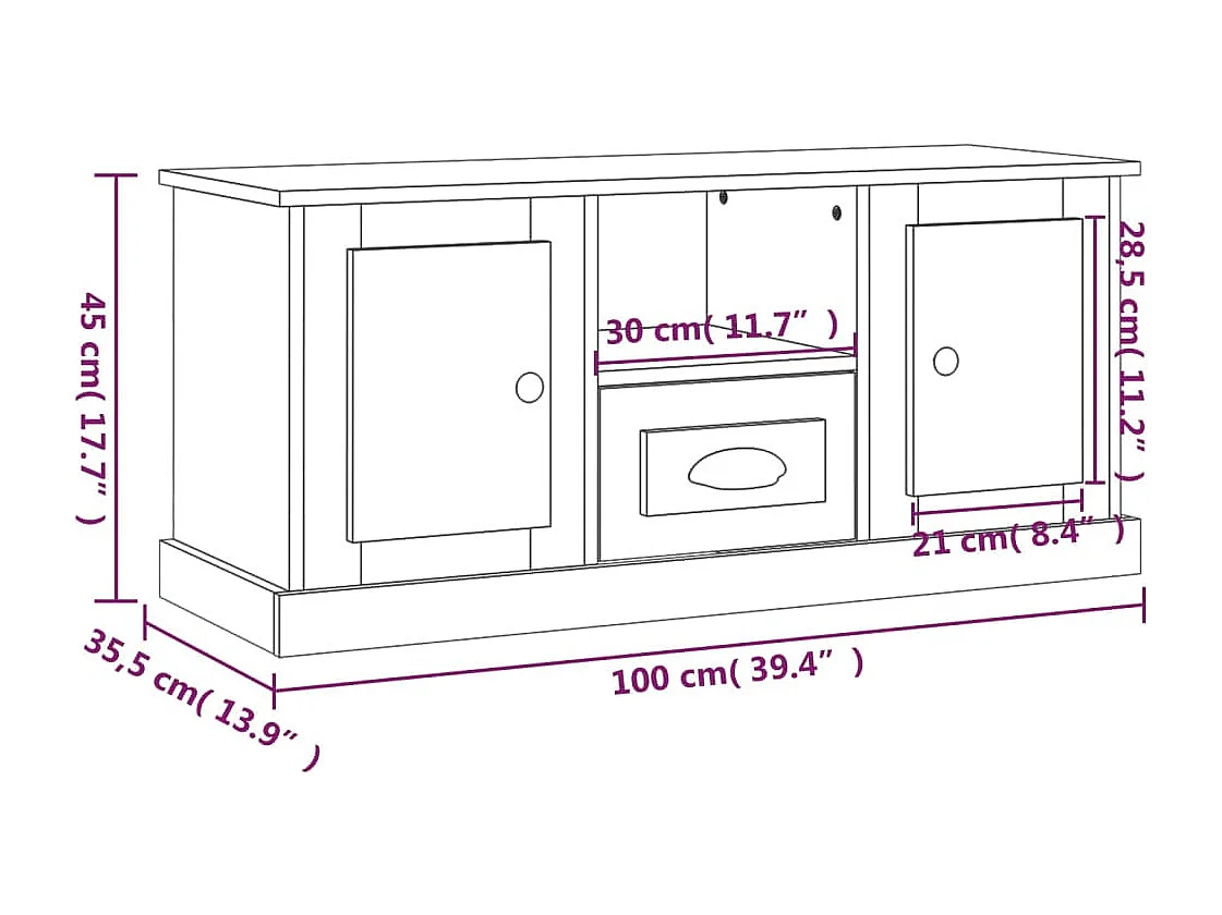 Meuble TV sonoma gris 100x35,5x45 bois d'ingénierie
