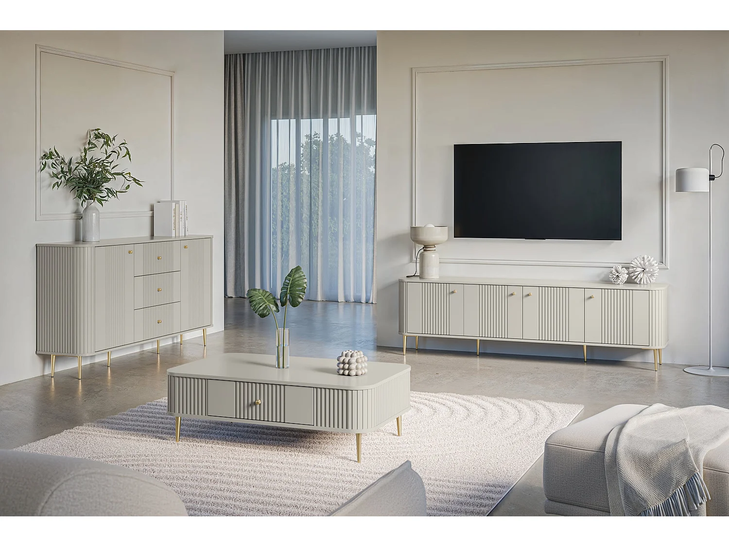 Meuble TV 4 deuren met metalen voet 187x51 cm