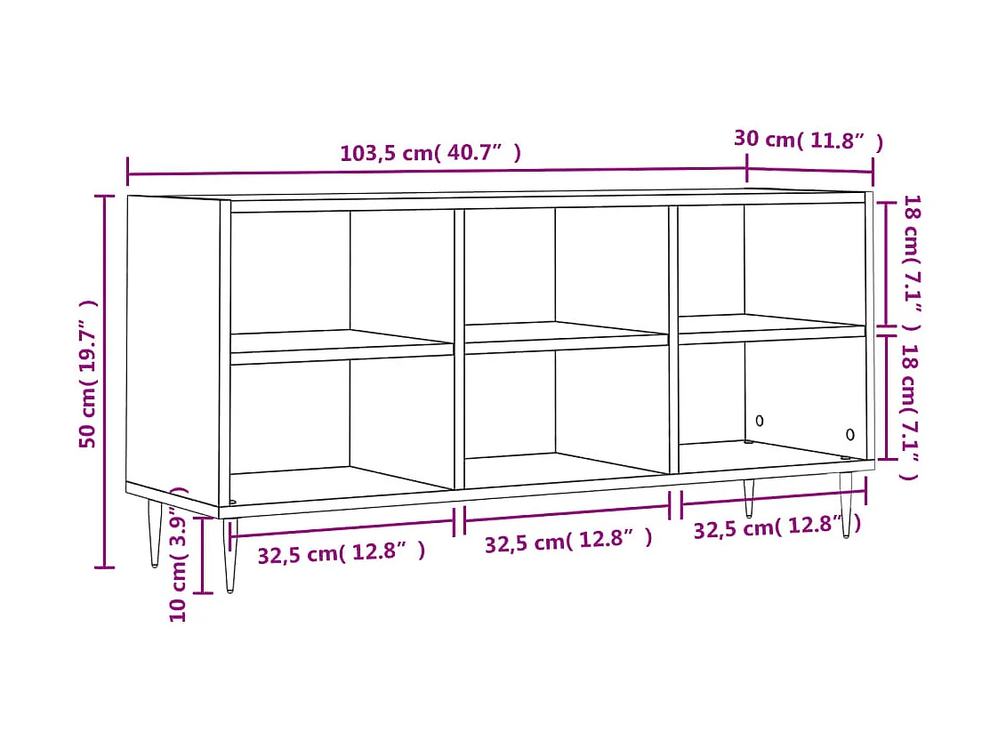 Meuble TV chêne fumé 103,5x30x50 bois d'ingénierie