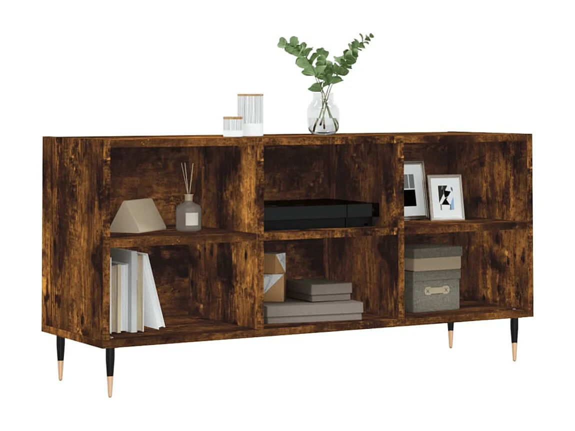 Meuble TV chêne fumé 103,5x30x50 bois d'ingénierie