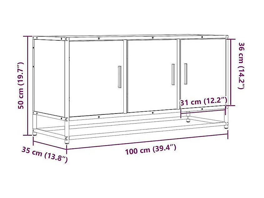 Meuble TV sonoma gris 100x35x50 bois d'ingénierie et métal