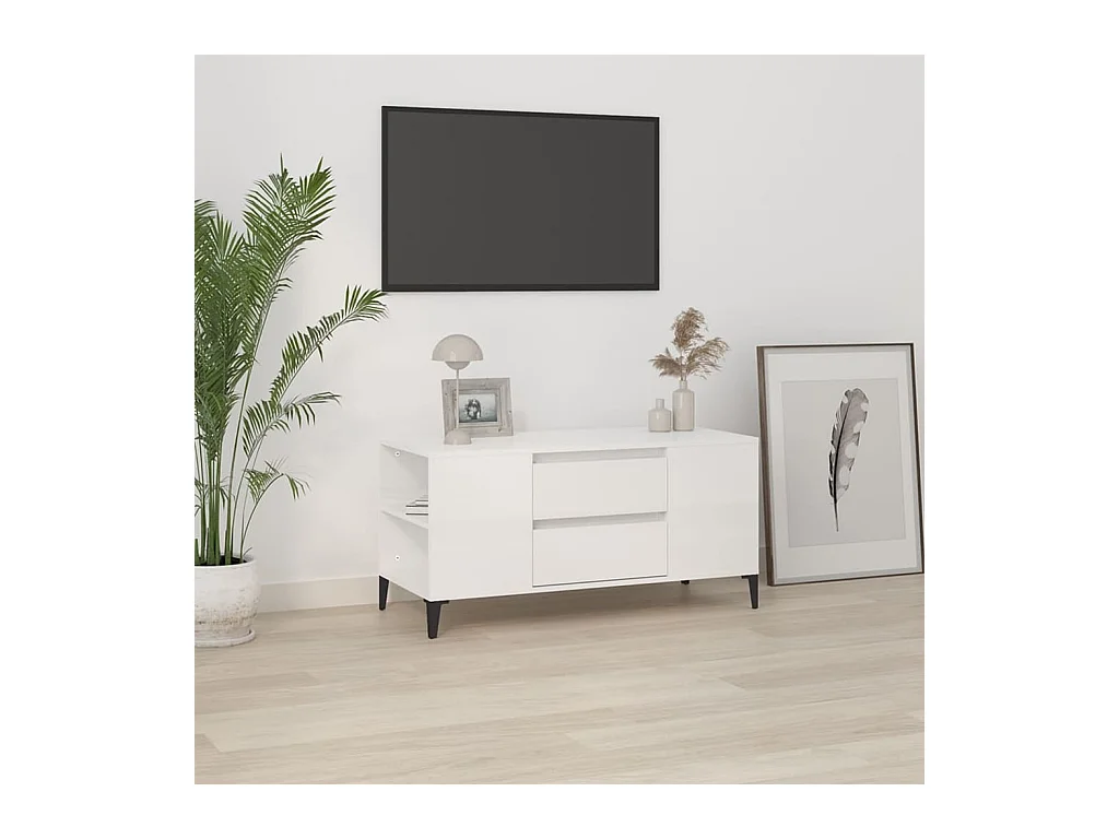 Meuble TV Blanc brillant 102x44,5x50 Bois d'ingénierie