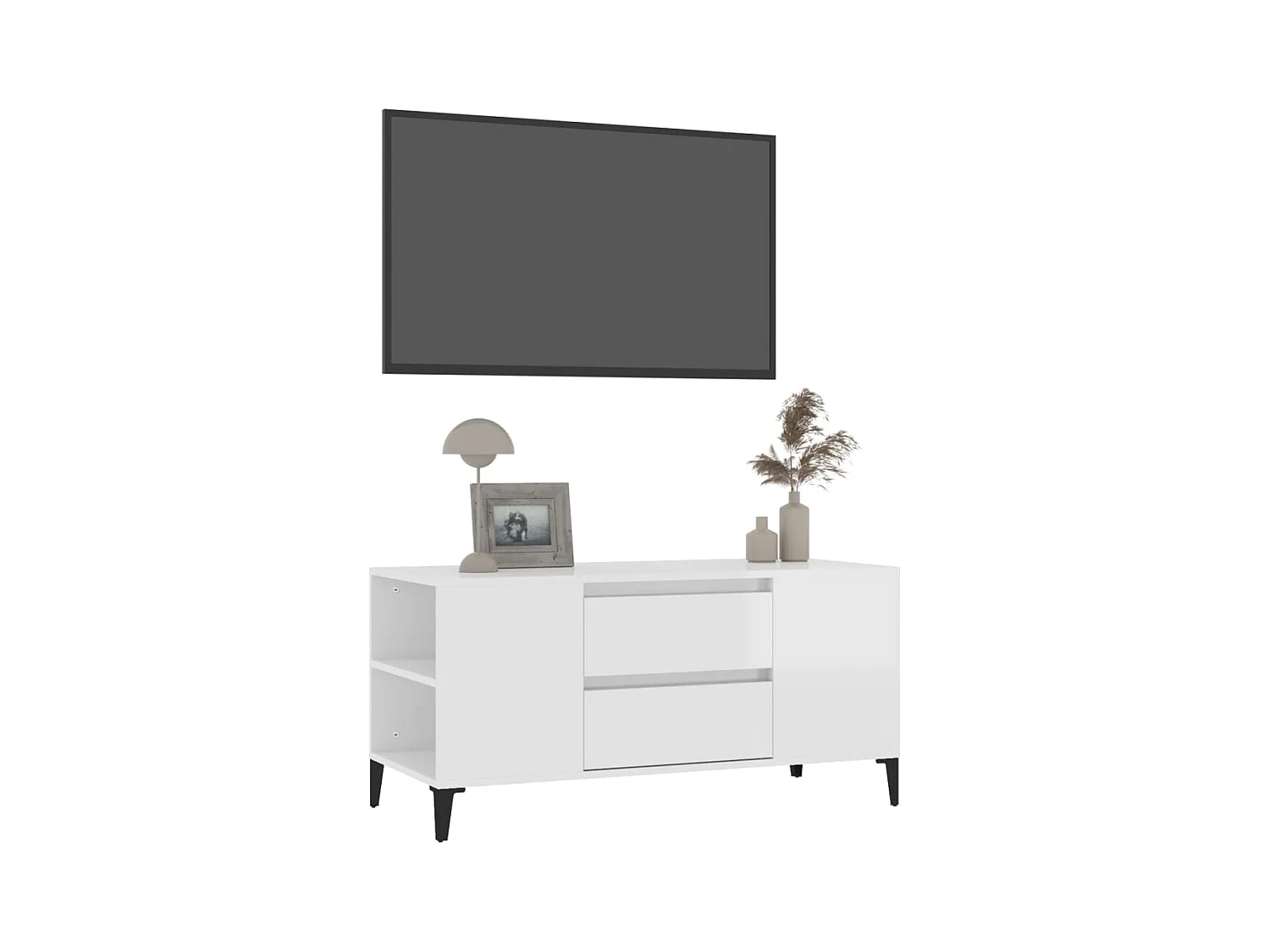 Meuble TV Blanc brillant 102x44,5x50 Bois d'ingénierie