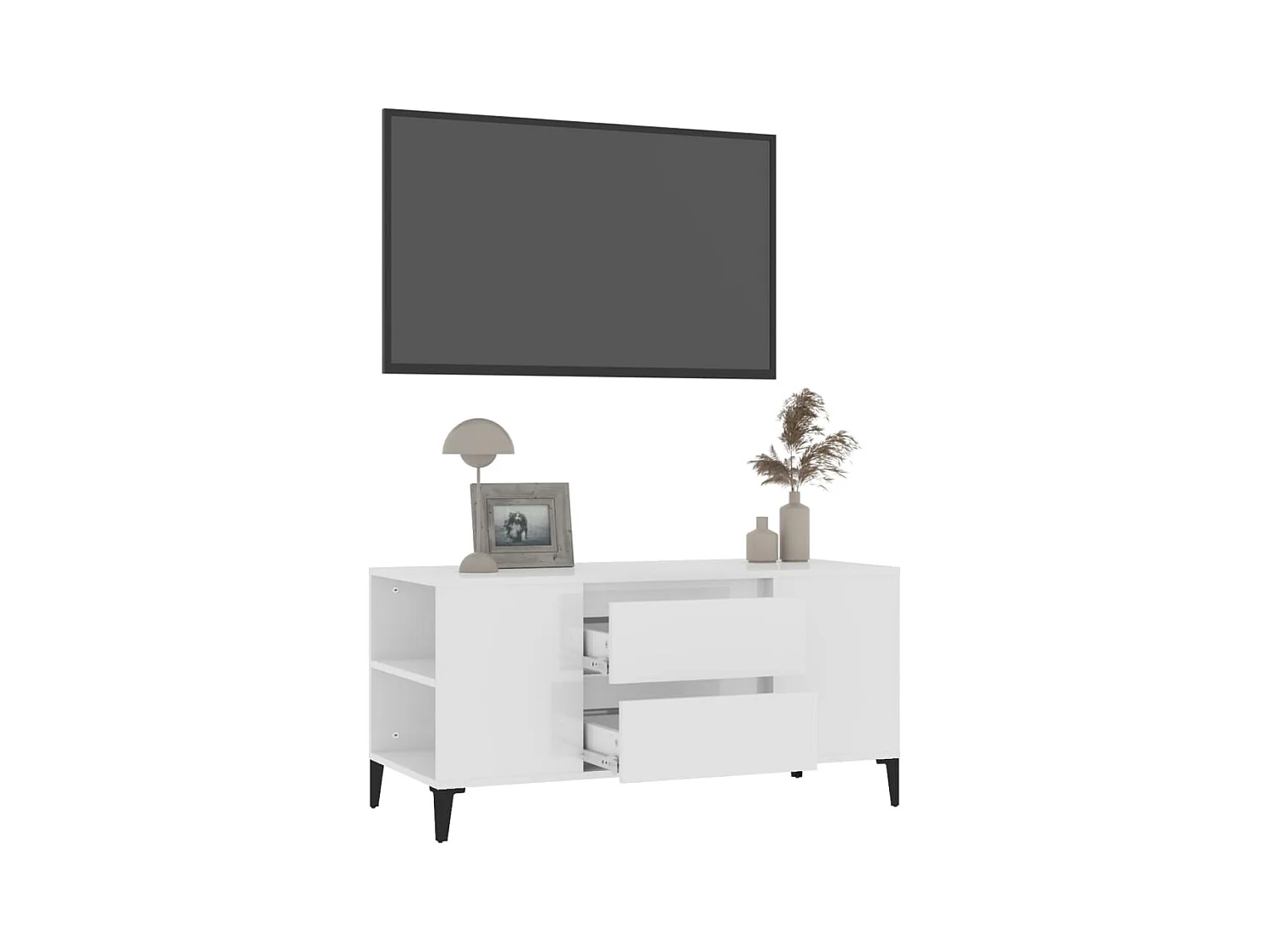 Meuble TV Blanc brillant 102x44,5x50 Bois d'ingénierie