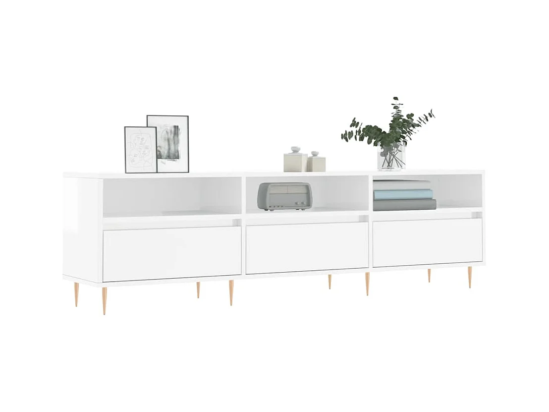 Meuble TV blanc brillant 150x30x44,5 bois d'ingénierie