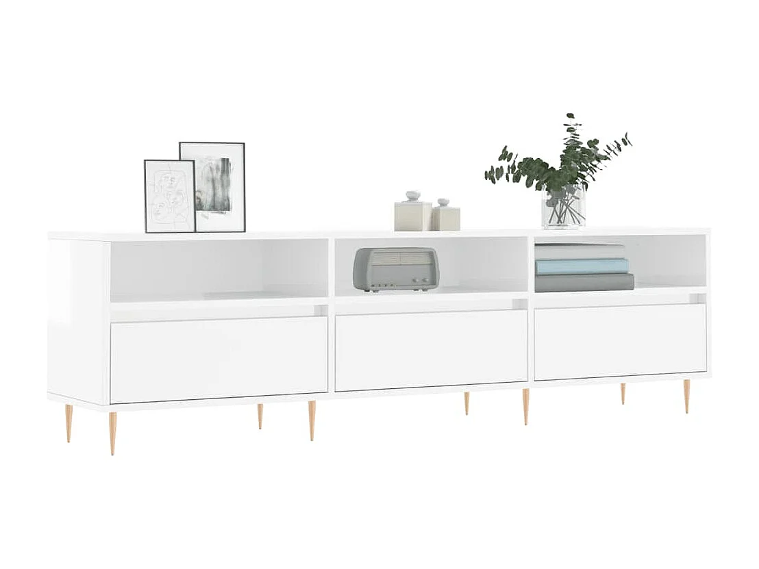 Meuble TV blanc brillant 150x30x44,5 bois d'ingénierie