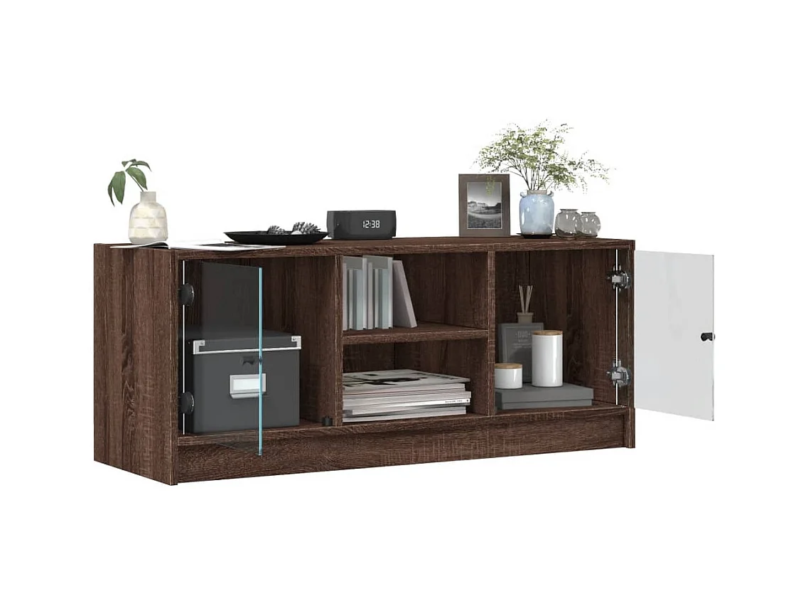 Meuble TV avec portes en verre chêne marron 102x37x42