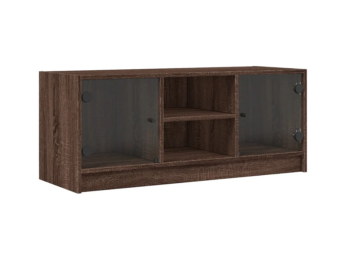 Meuble TV avec portes en verre chêne marron 102x37x42