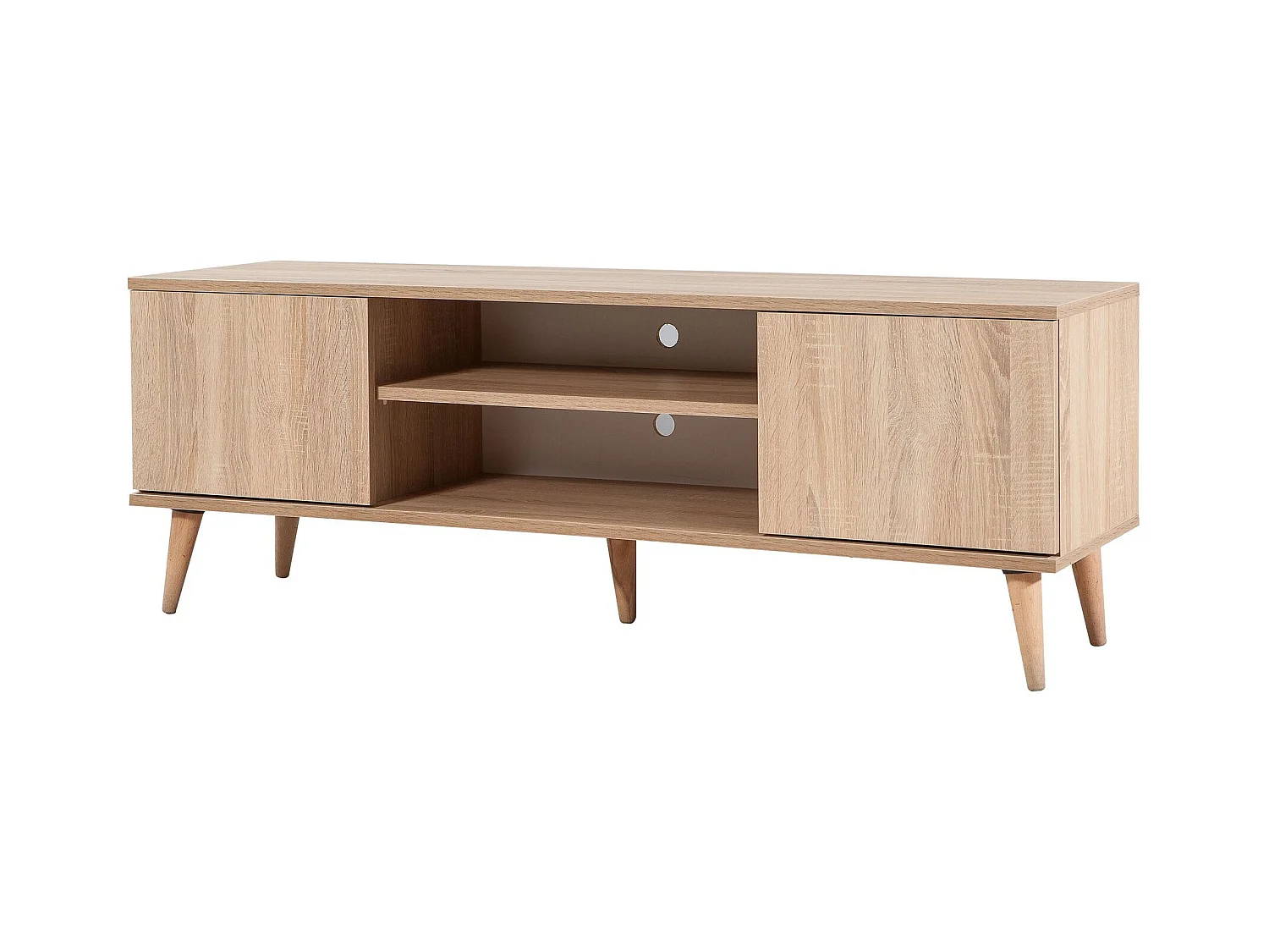 Meuble TV en bois clair à lamelles avec niche Kiza 200