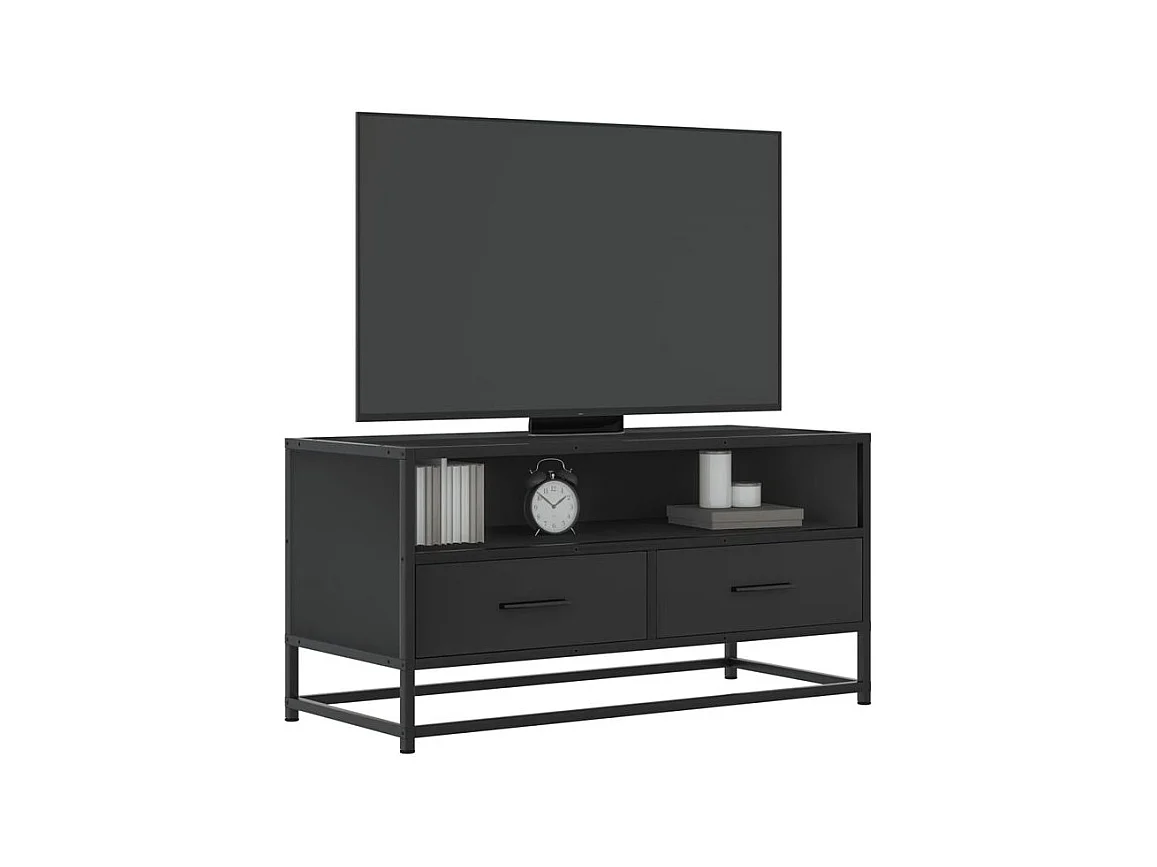 Meuble TV noir 80x34,5x40 bois d'ingénierie et métal