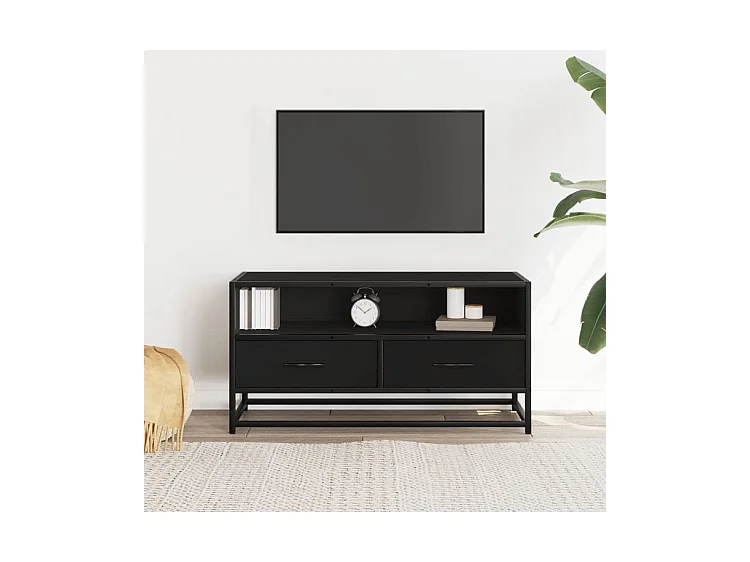 Meuble TV noir 80x34,5x40 bois d'ingénierie et métal