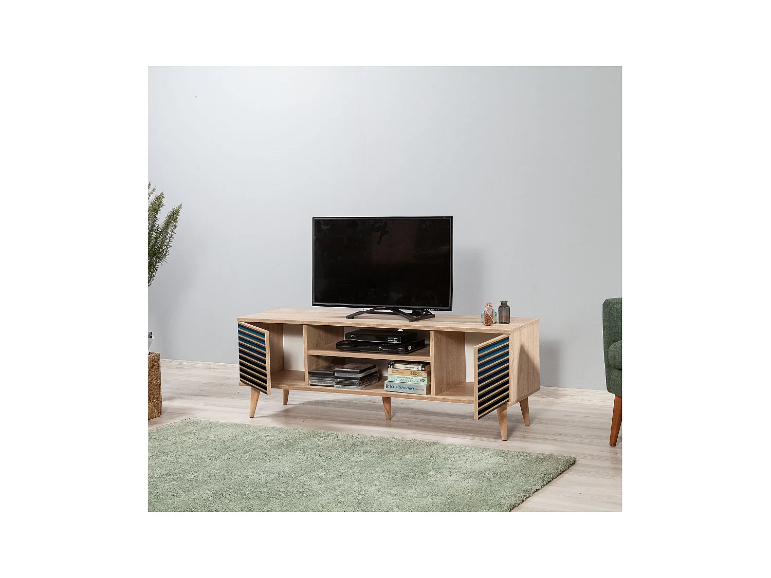 Mueble de TV de melamina – 140 cm – Roble Sonoma