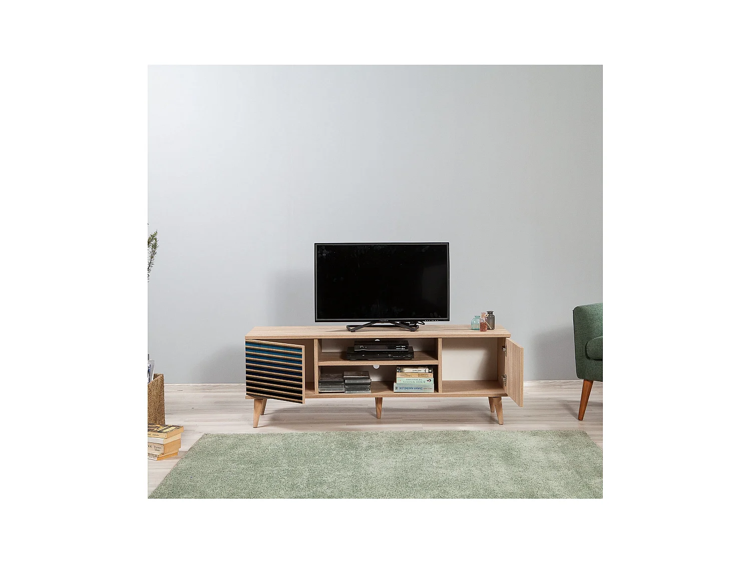 Mueble de TV de melamina – 140 cm – Roble Sonoma
