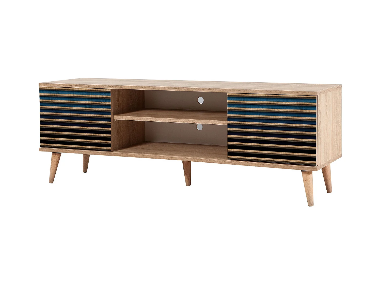 Meuble TV en bois clair et dégradé bleu avec niche Kiza 222