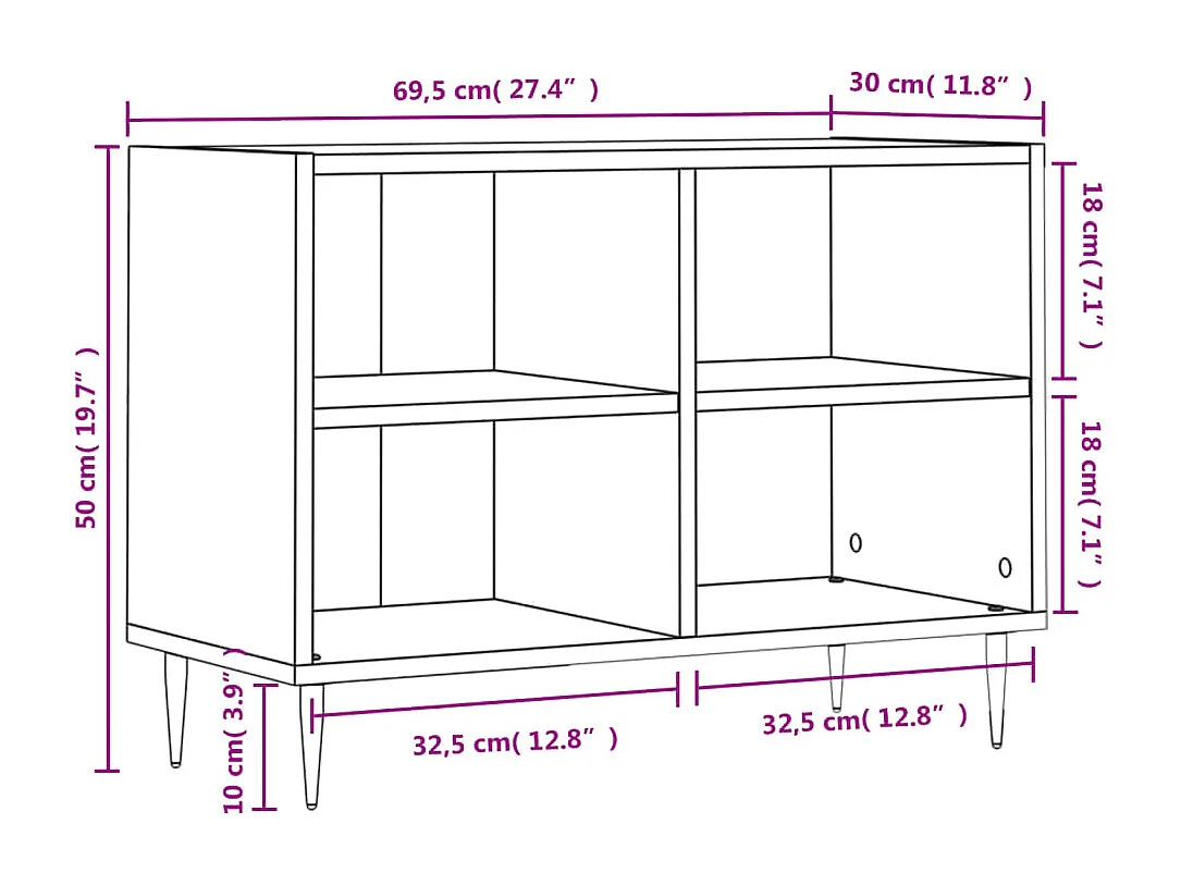 Meuble TV gris béton 69,5x30x50 bois d'ingénierie